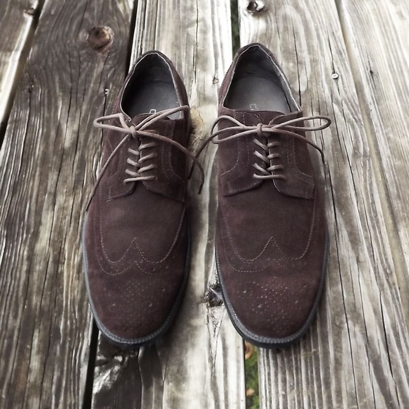 Claiborne Chocolate Brown Suede Oxford Wingtips - Picture 1 of 5
